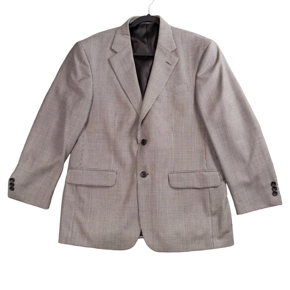 Vintage Stafford Blazer Mens 43R Grey Houndstooth Worsted Wool Blend Sport Coat